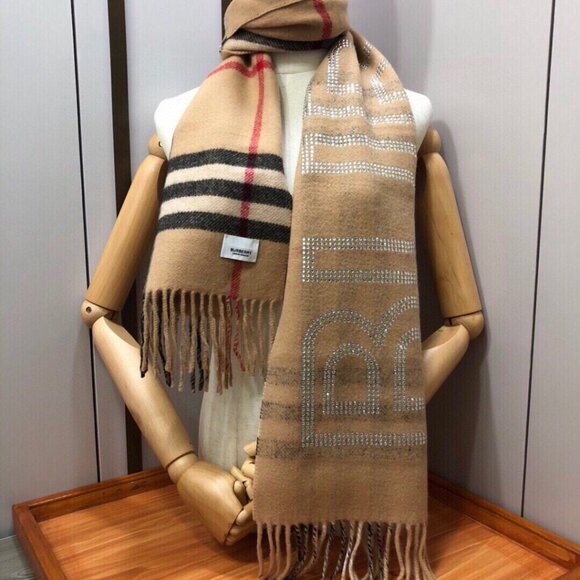 BURBERRY Reversible Crystal Logo Check Scarf Unisex - Picture 8 of 9